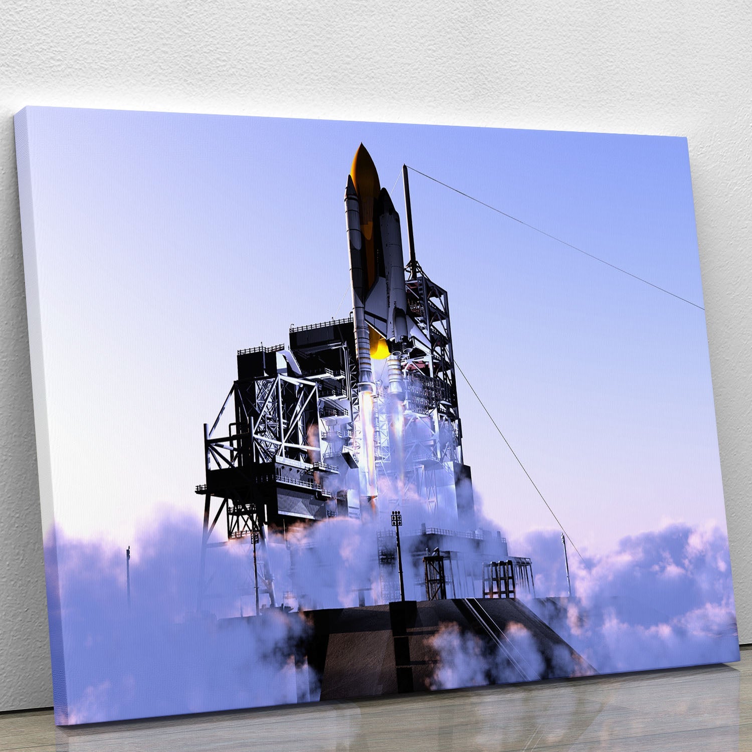 Launch a spacecraft into space canvas print showcasing a vibrant and detailed depiction of a rocket launch against a cosmic backdrop.
