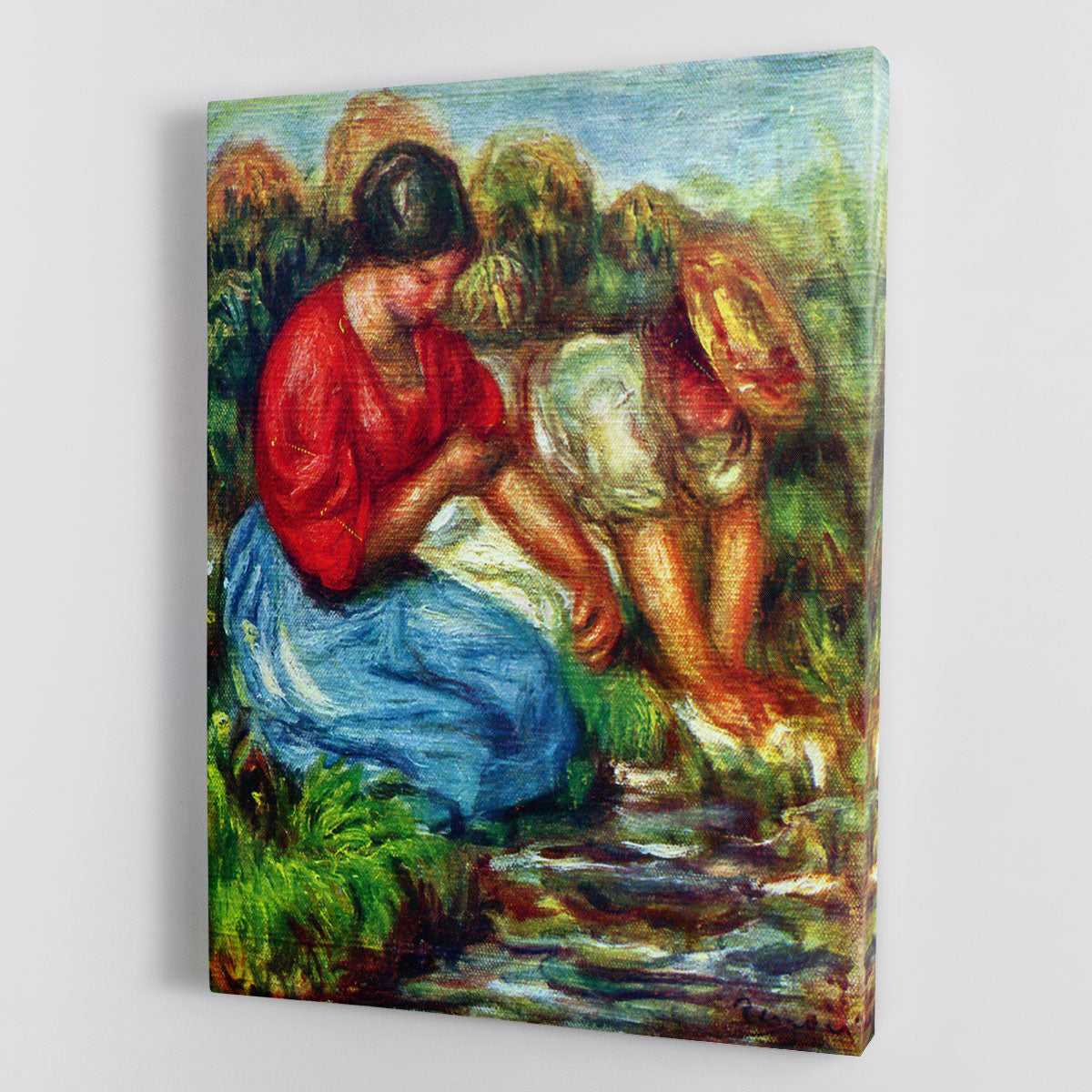 Laundresses 1 by Renoir canvas print showcasing a serene impressionist scene with soft colors and gentle brush strokes.