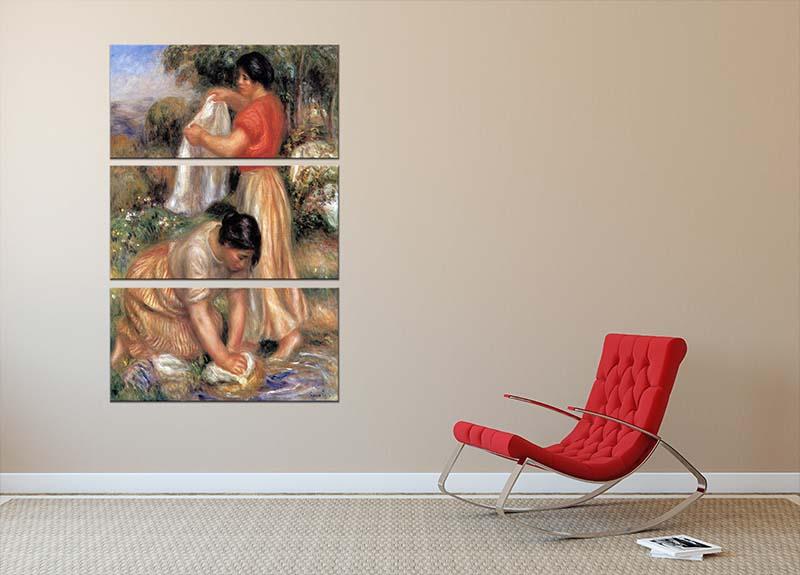 Laundresses 2 by Renoir 3 Split Panel Canvas Print showcasing elegant artwork in three panels.