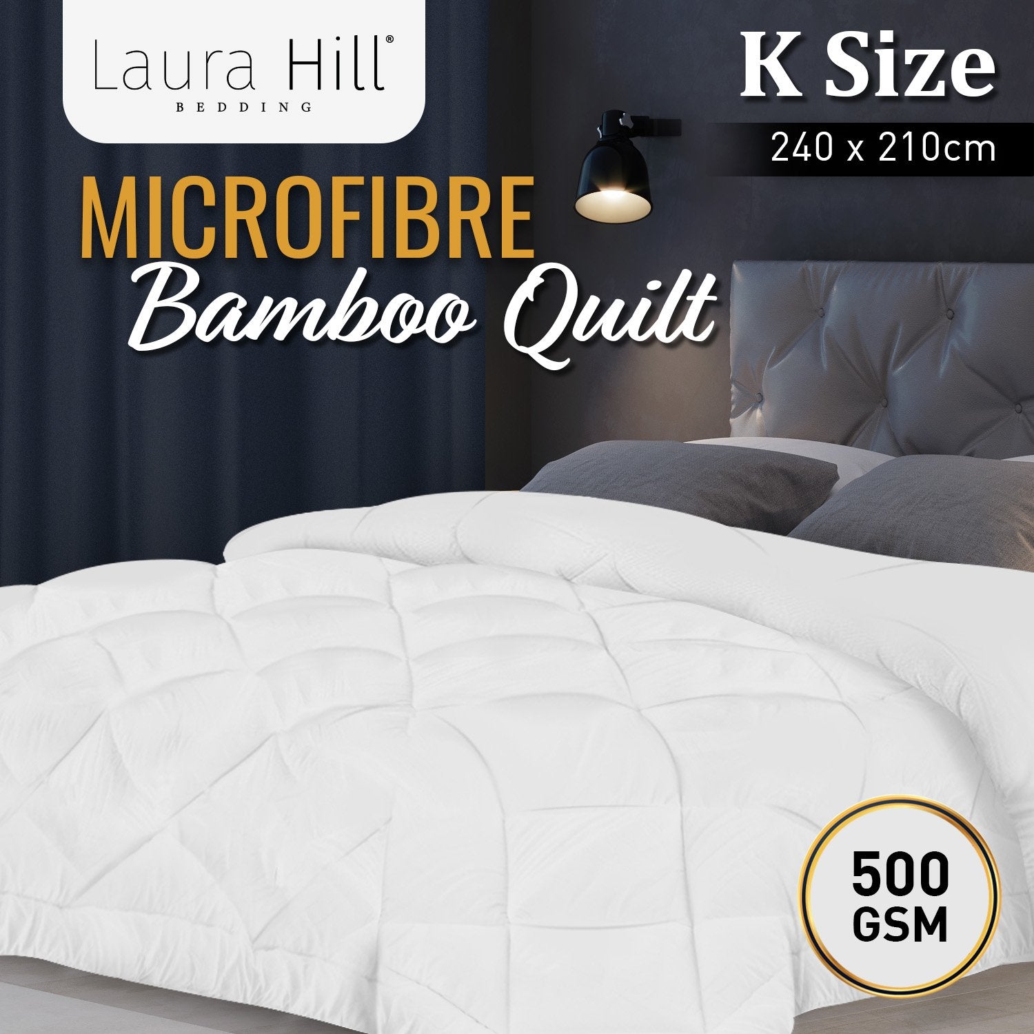 Laura Hill 500GSM Microfibre Bamboo Quilt Comforter Doona in King size, showcasing plush bamboo filling and elegant design.