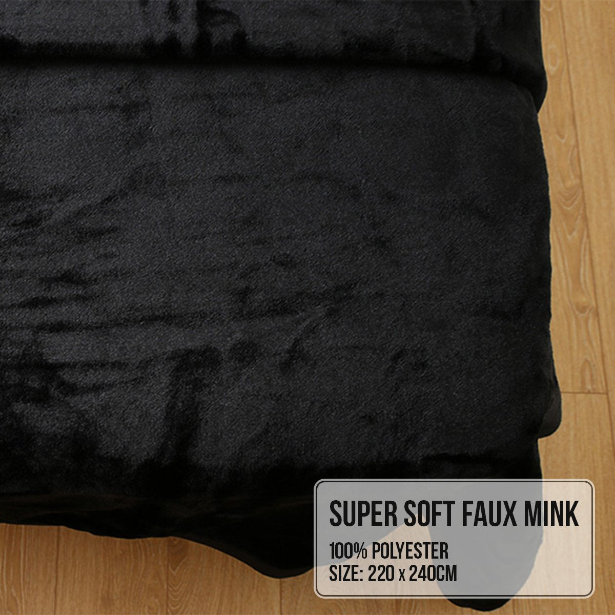 Laura Hill 600GSM Faux Mink Blanket in elegant black, showcasing its soft texture and double-sided design.