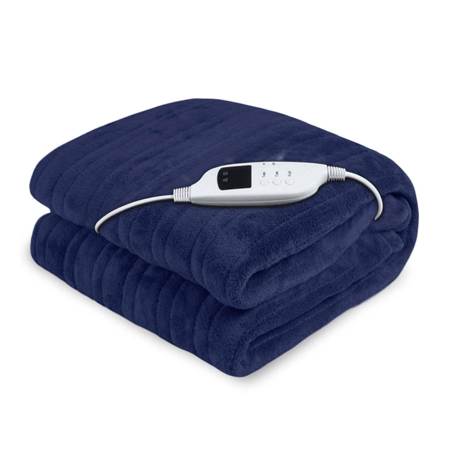 Laura Hill Heated Electric Blanket in coral fleece, showcasing its soft texture and electric controls for temperature adjustment.