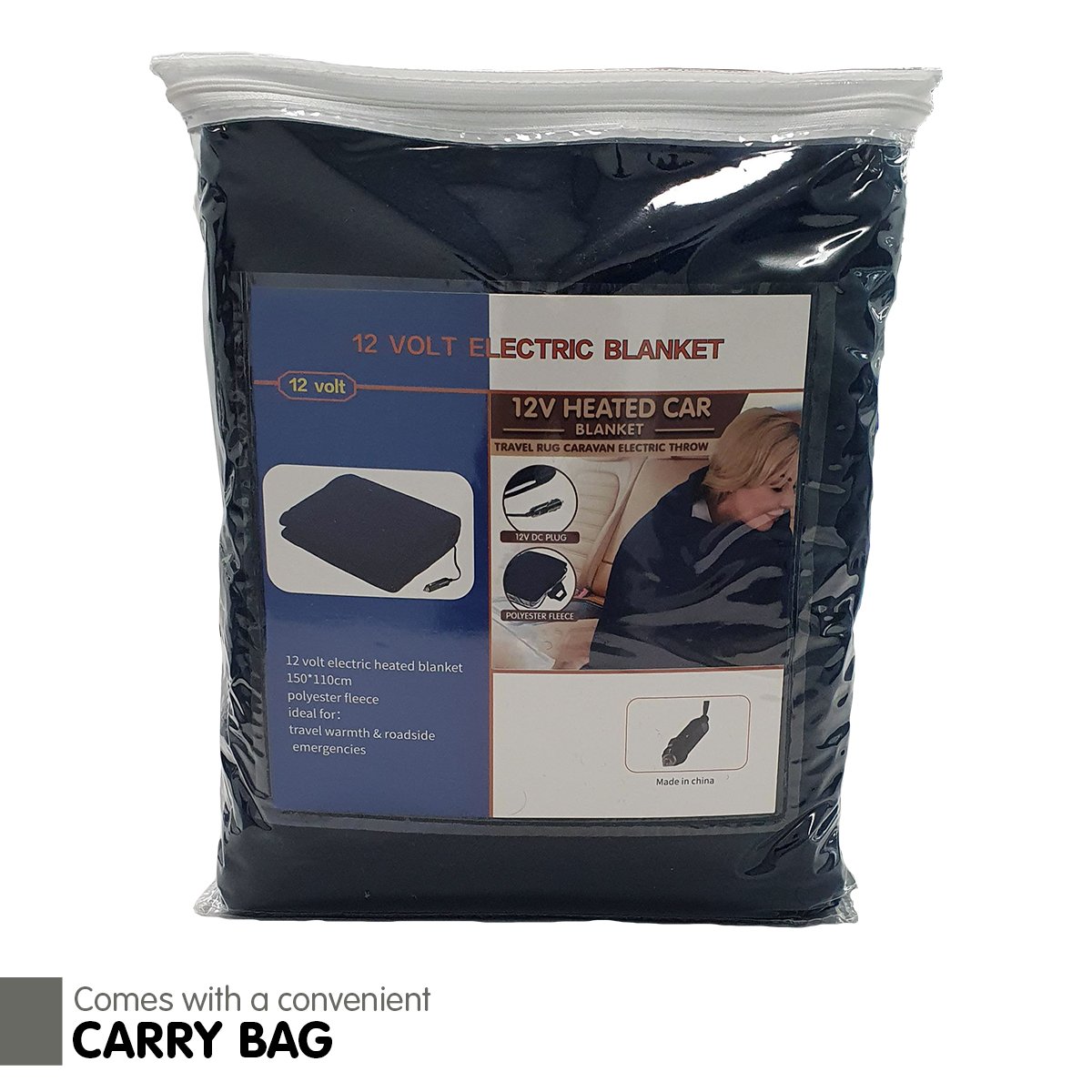 Laura Hill Heated Electric Car Blanket in navy blue, measuring 150x110cm, made from soft polyester fleece, ideal for winter travel.