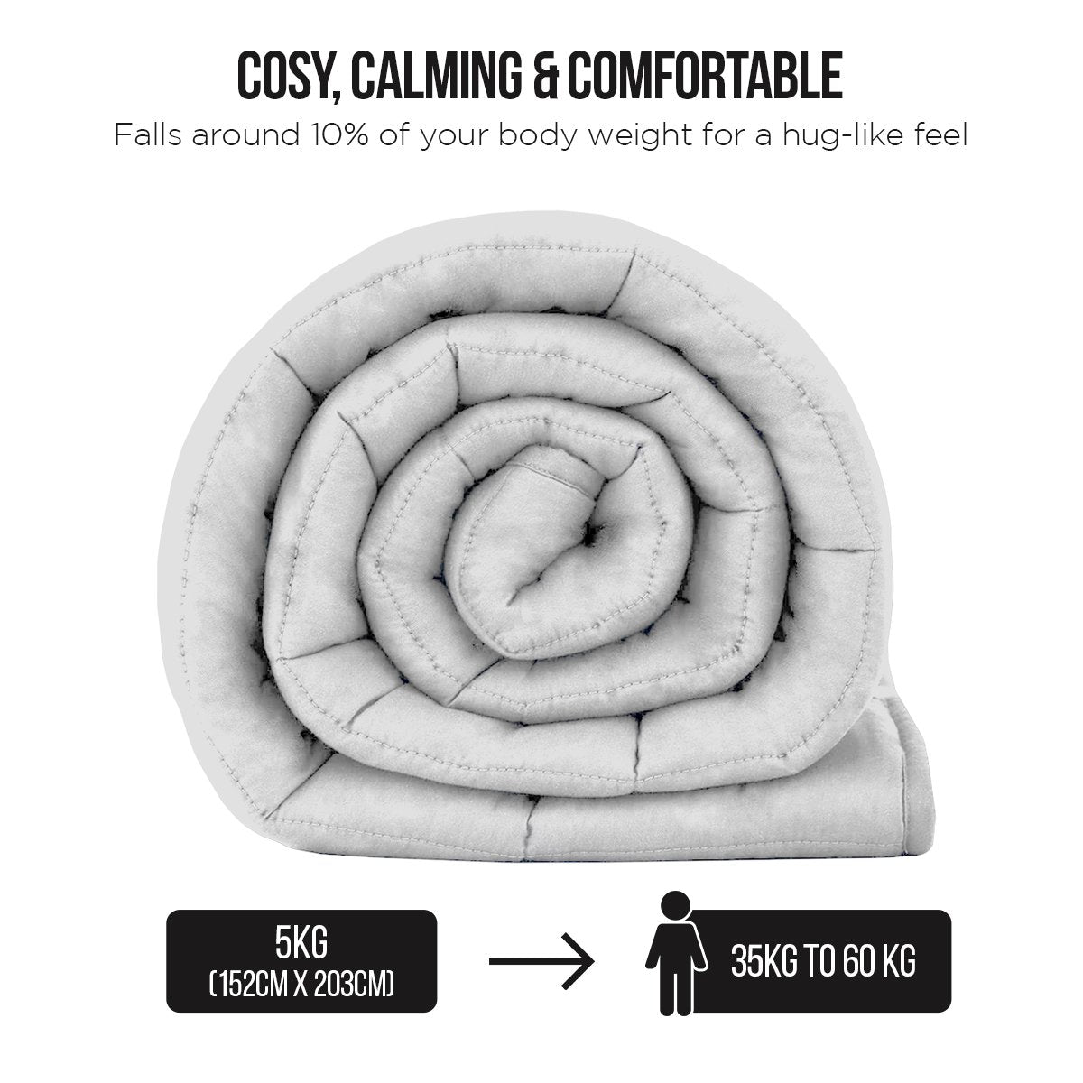 Laura Hill Weighted Blanket Heavy Quilt Doona 5Kg in white, featuring a quilted box design with evenly distributed glass beads for comfort.