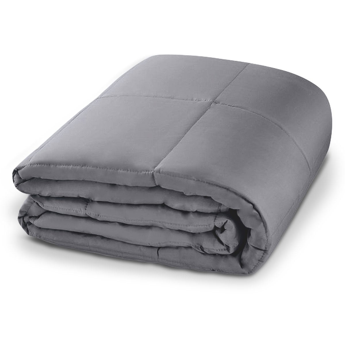Laura Hill Weighted Blanket Heavy Quilt Doona 9Kg in grey, featuring a quilted box design and sewn-in glass beads for even weight distribution.