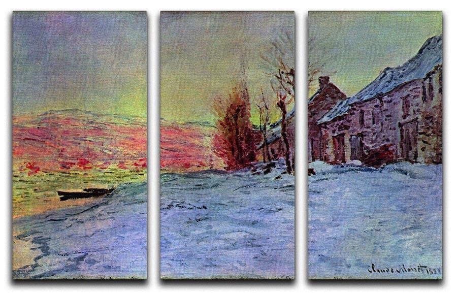 Three-panel canvas print featuring Monet's Lava Court sunshine and snow, showcasing vibrant colors and intricate details.