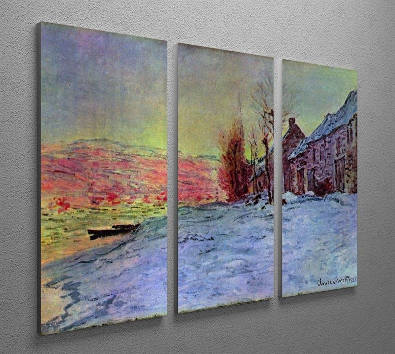 Three-panel canvas print featuring Monet's Lava Court sunshine and snow, showcasing vibrant colors and intricate details.