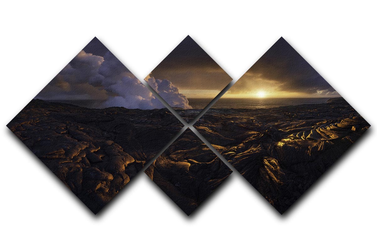 Lava Fields 4 Square Multi Panel Canvas artwork featuring vibrant colors and abstract design, displayed in a modern setting.