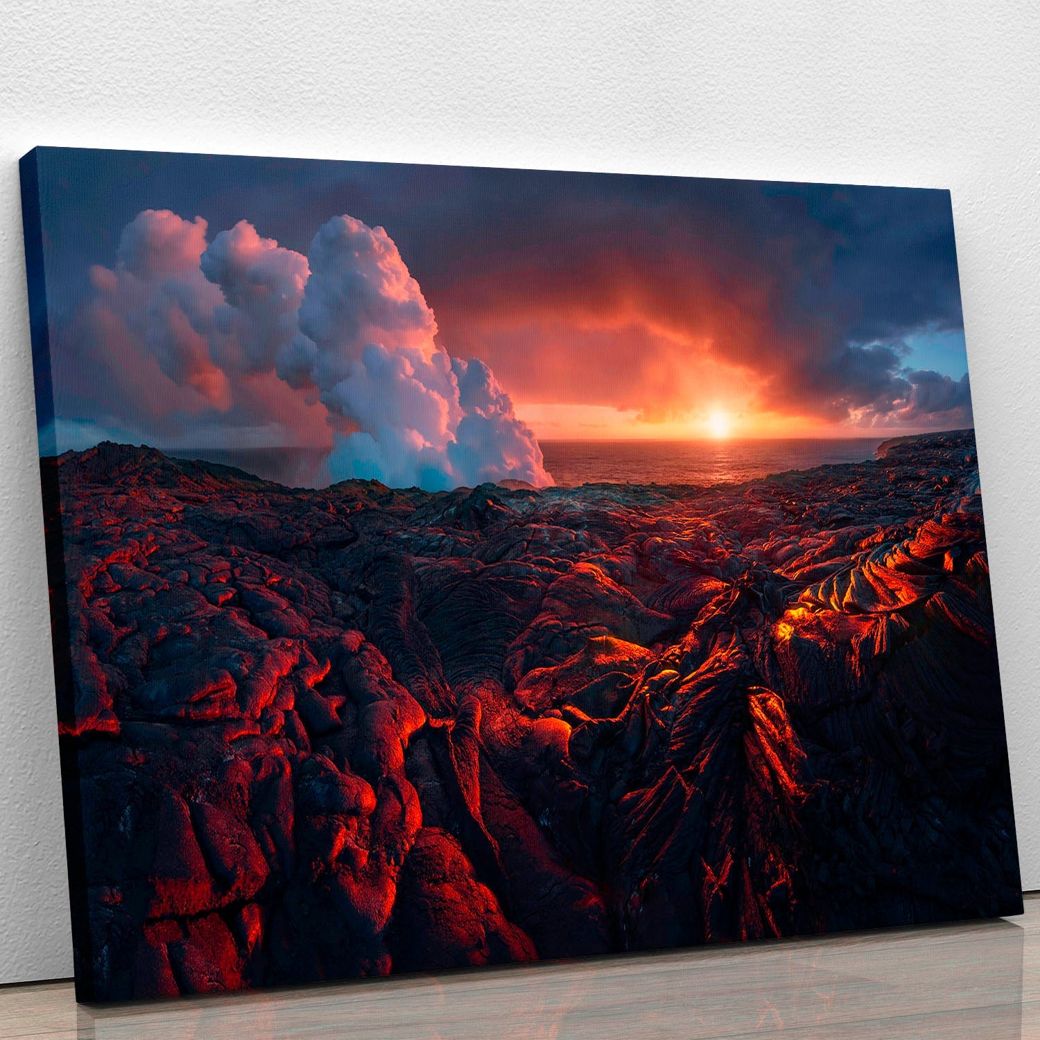 A vibrant canvas print of lava fields showcasing dynamic colors and textures, perfect for home or office decor.