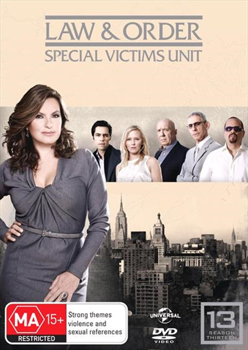 Law And Order: Special Victims Unit - Season 13 DVD cover featuring main cast members and dramatic imagery.
