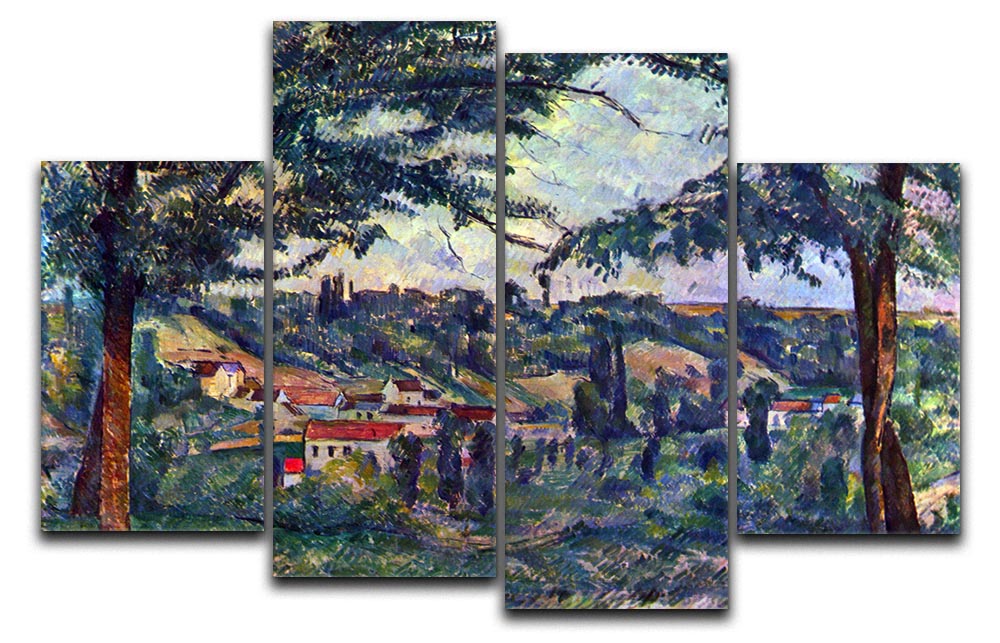 Le Chateau Noir by Cezanne, a 4-split canvas artwork featuring rich colors and intricate details, displayed in a modern setting.