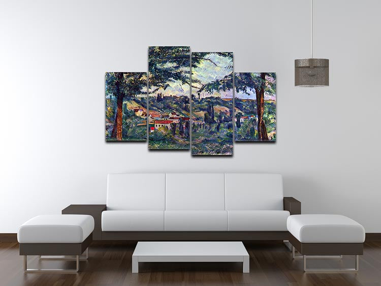 Le Chateau Noir by Cezanne, a 4-split canvas artwork featuring rich colors and intricate details, displayed in a modern setting.