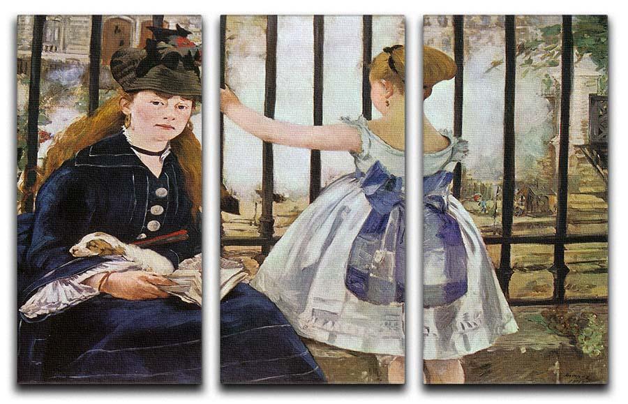 Le Chemin de fer 1873 by Manet 3-panel canvas print showcasing vibrant colors and intricate details.