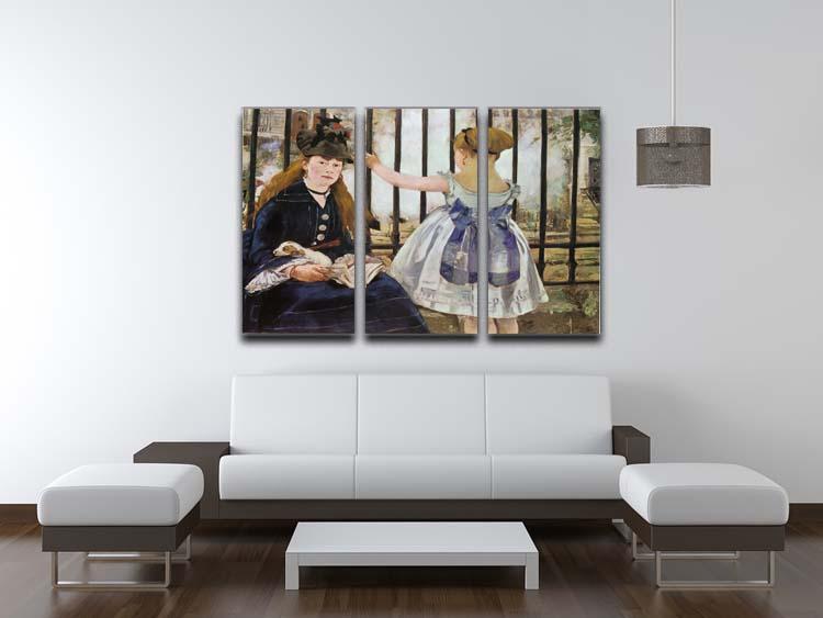 Le Chemin de fer 1873 by Manet 3-panel canvas print showcasing vibrant colors and intricate details.