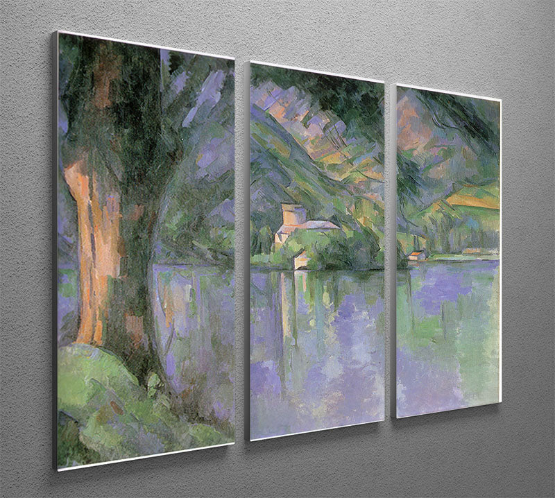 Le lac d Annecy 1896 by Cezanne 3-panel canvas print showcasing a serene landscape in vibrant colors.