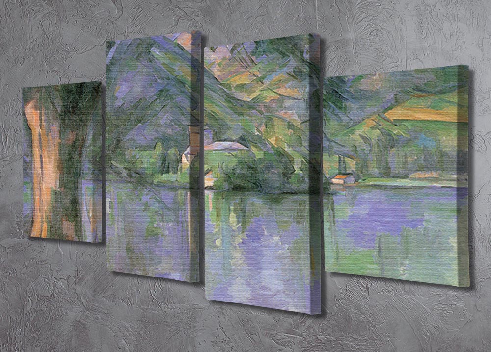 Le lac d Annecy 1896 by Cezanne, a 4-split canvas artwork showcasing a serene lake landscape in vibrant colors.