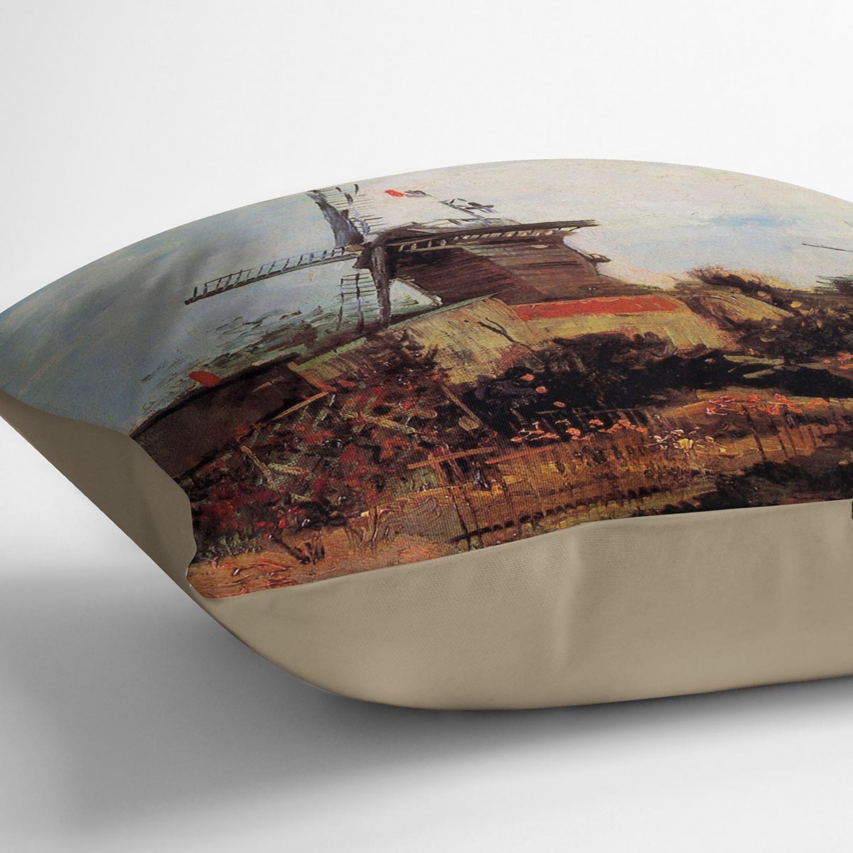 Le Moulin de Blute-Fin by Van Gogh cushion featuring vibrant colors on luxurious vegan faux suede.