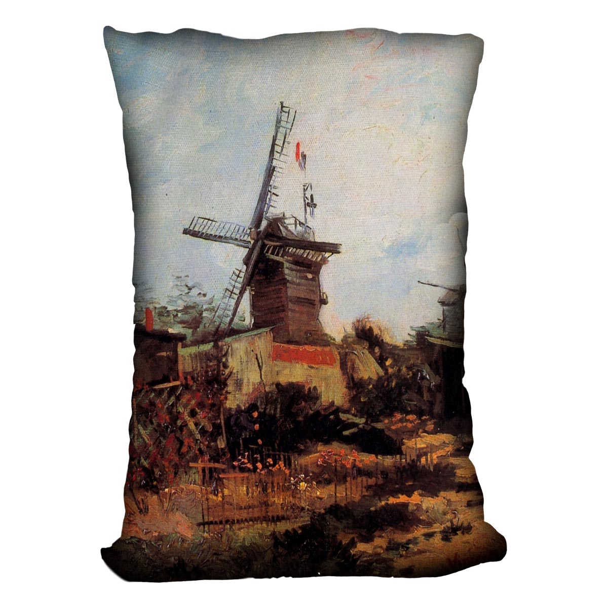 Le Moulin de Blute-Fin by Van Gogh cushion featuring vibrant colors on luxurious vegan faux suede.