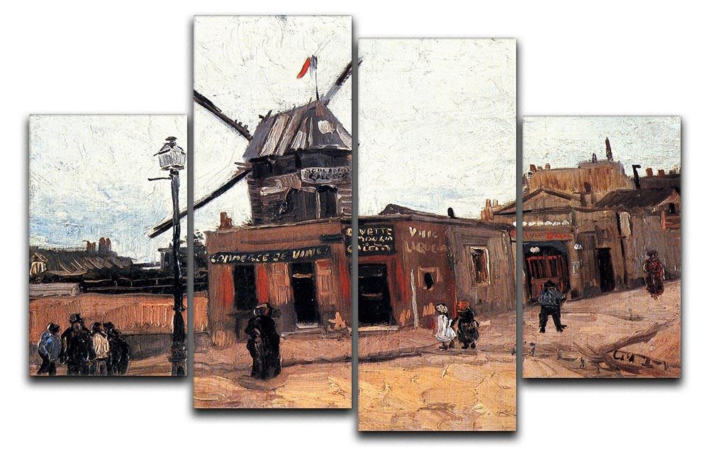 Le Moulin de la Galette 3 by Van Gogh, a vibrant 4-split canvas artwork showcasing a lively scene in four panels.