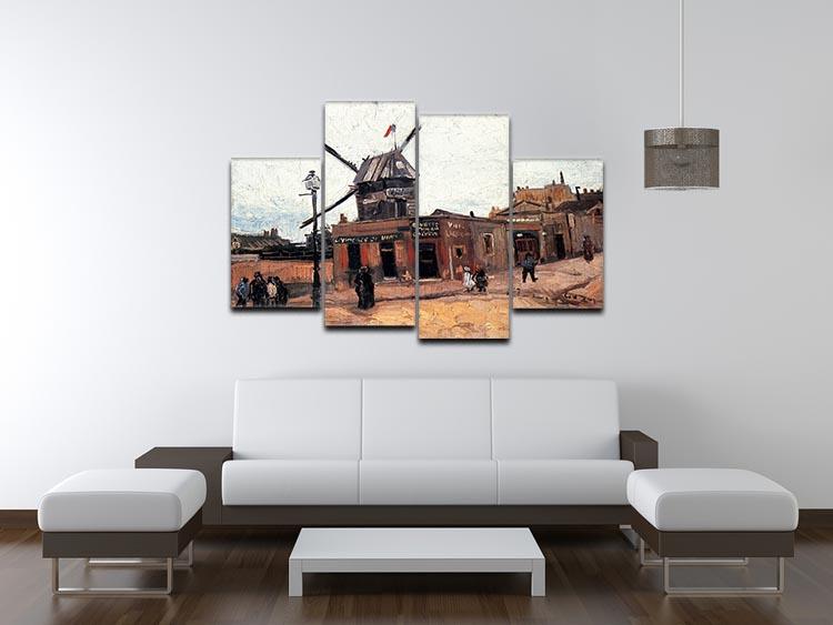 Le Moulin de la Galette 3 by Van Gogh, a vibrant 4-split canvas artwork showcasing a lively scene in four panels.