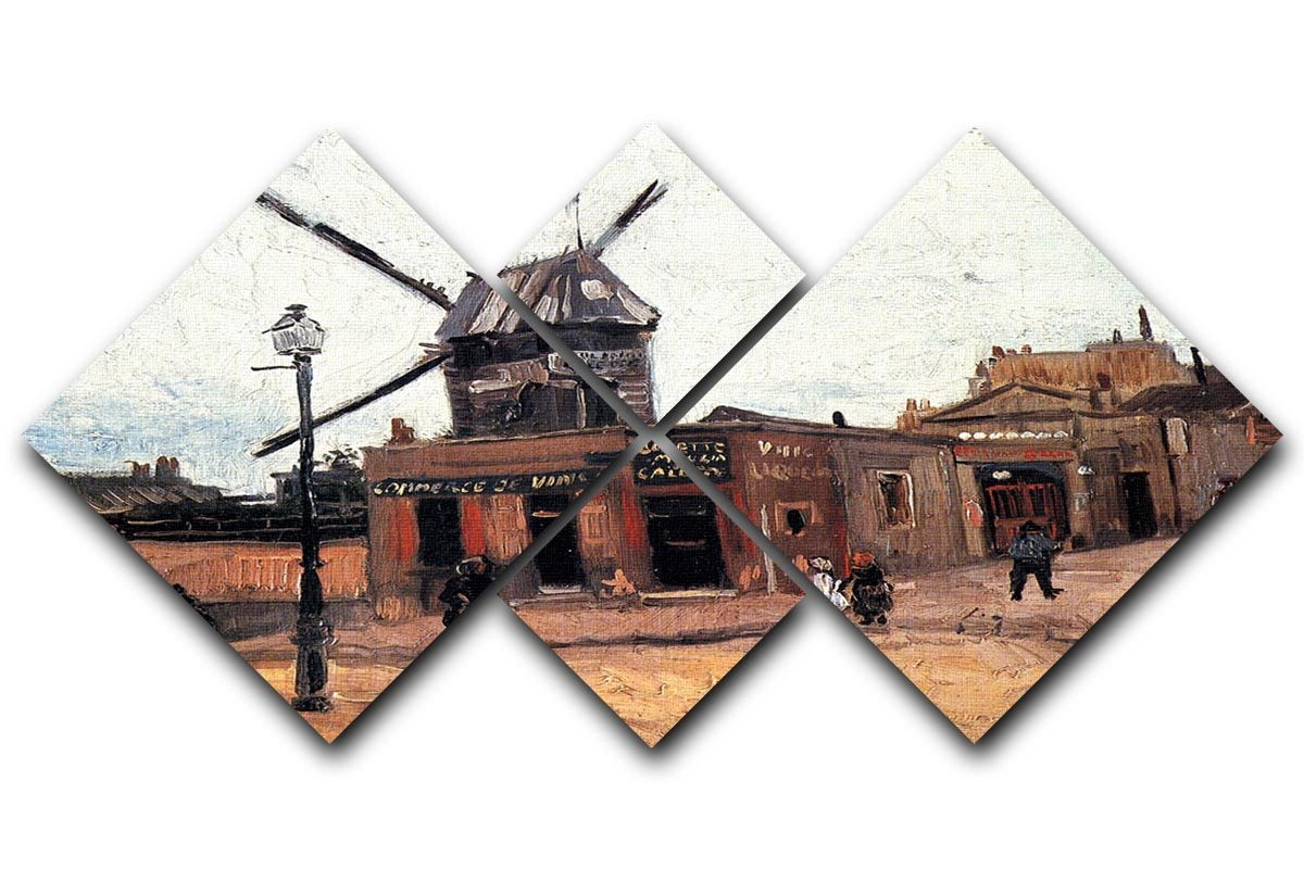 Le Moulin de la Galette 3 by Van Gogh, a vibrant 4-square multi-panel canvas artwork showcasing lively Parisian scenes.