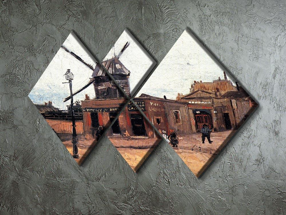 Le Moulin de la Galette 3 by Van Gogh, a vibrant 4-square multi-panel canvas artwork showcasing lively Parisian scenes.