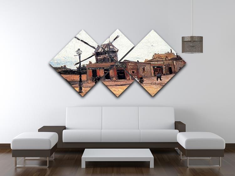 Le Moulin de la Galette 3 by Van Gogh, a vibrant 4-square multi-panel canvas artwork showcasing lively Parisian scenes.