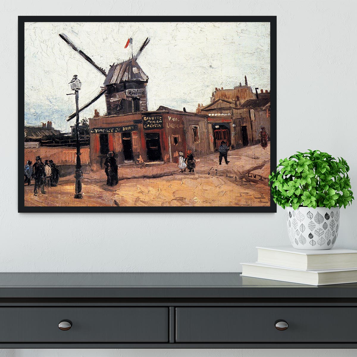 Framed print of Le Moulin de la Galette 3 by Van Gogh, showcasing vibrant colors and exquisite craftsmanship.