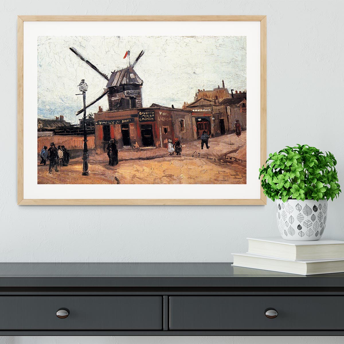 Framed print of Le Moulin de la Galette 3 by Van Gogh, showcasing vibrant colors and exquisite craftsmanship.
