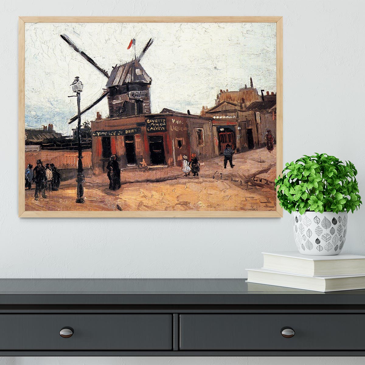 Framed print of Le Moulin de la Galette 3 by Van Gogh, showcasing vibrant colors and exquisite craftsmanship.