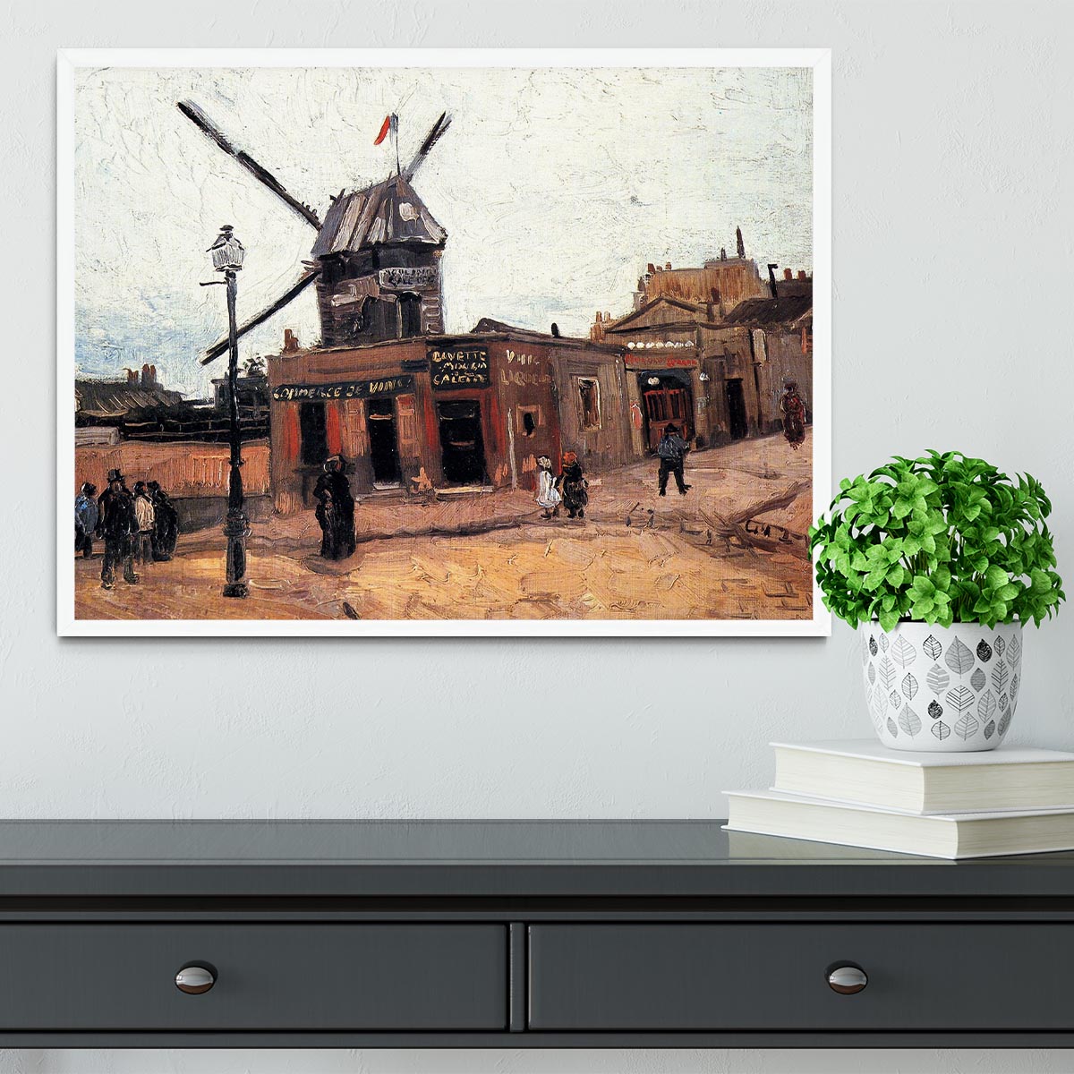 Framed print of Le Moulin de la Galette 3 by Van Gogh, showcasing vibrant colors and exquisite craftsmanship.