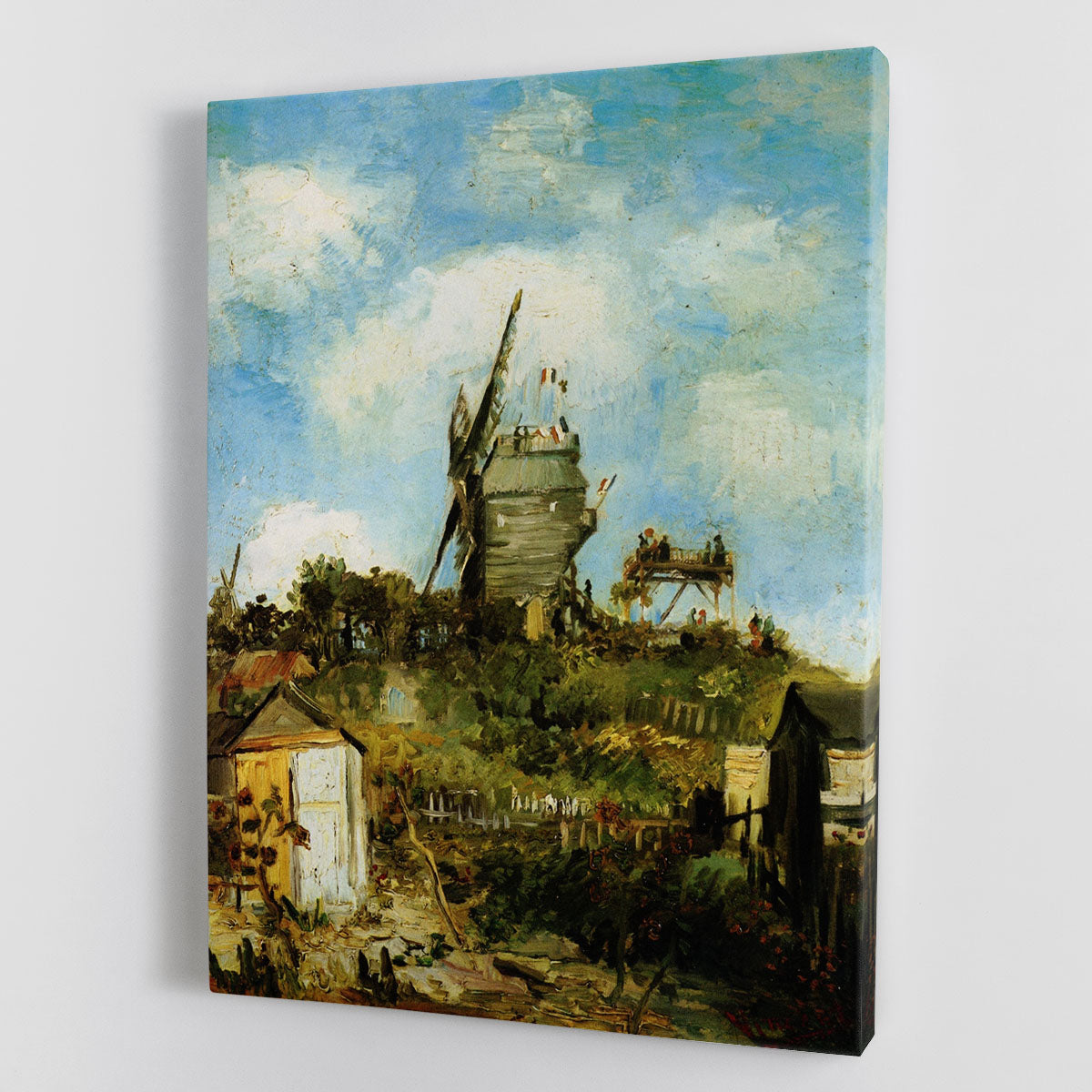 Le Moulin de la Galette canvas print featuring Van Gogh's iconic artwork, showcasing vibrant colors and lively Parisian scene.