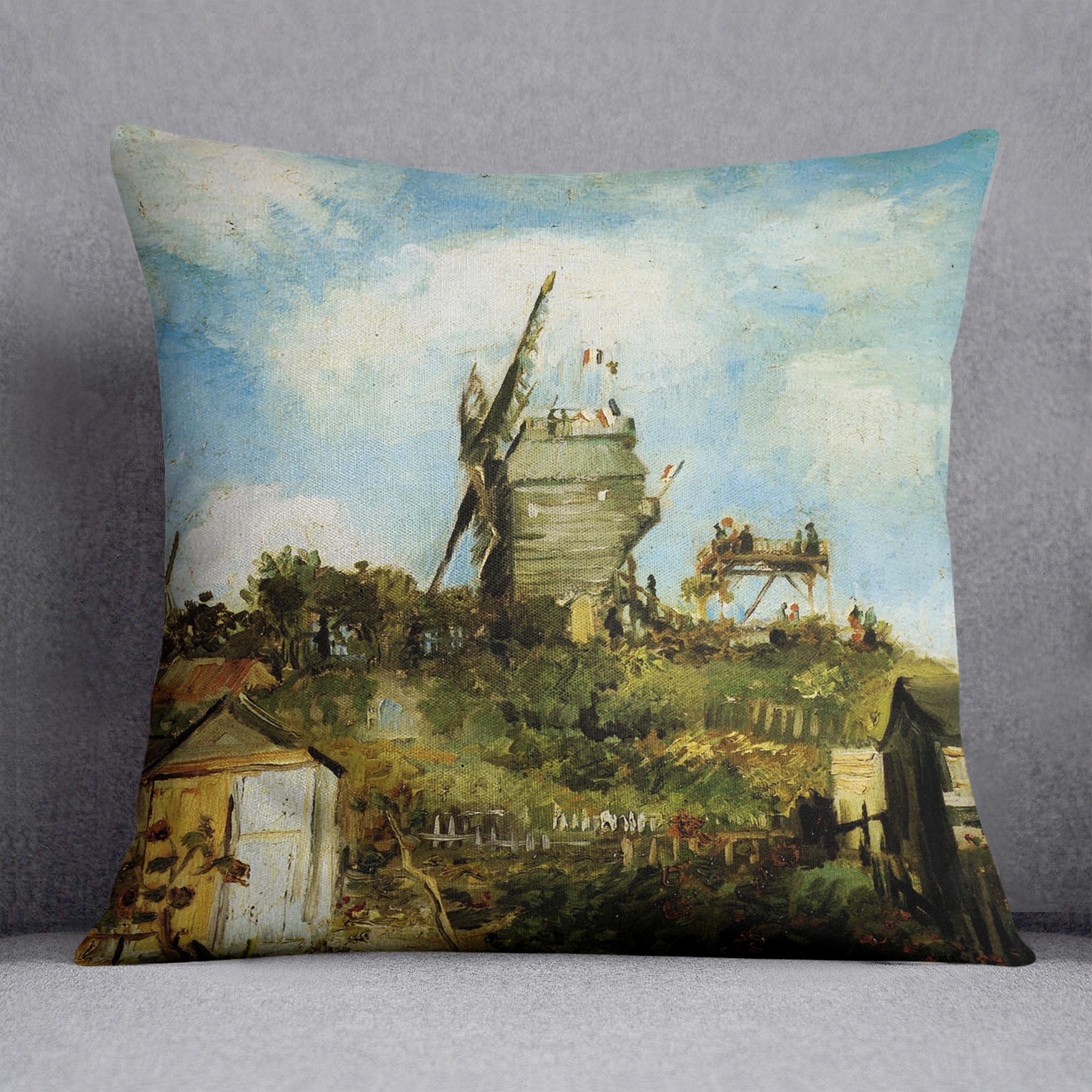 Le Moulin de la Galette cushion featuring Van Gogh's vibrant artwork on luxurious vegan faux suede.