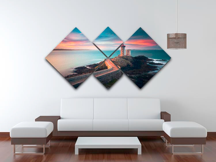 Le Phare Du Petit Minou 4 Square Multi Panel Canvas artwork featuring a lighthouse and coastal scenery, beautifully arranged in four panels.