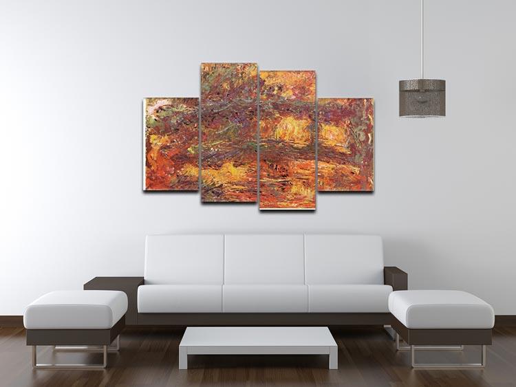 Le Pont Japonais 1922 by Monet, displayed as a 4-split canvas artwork, showcasing vibrant colors and serene imagery.