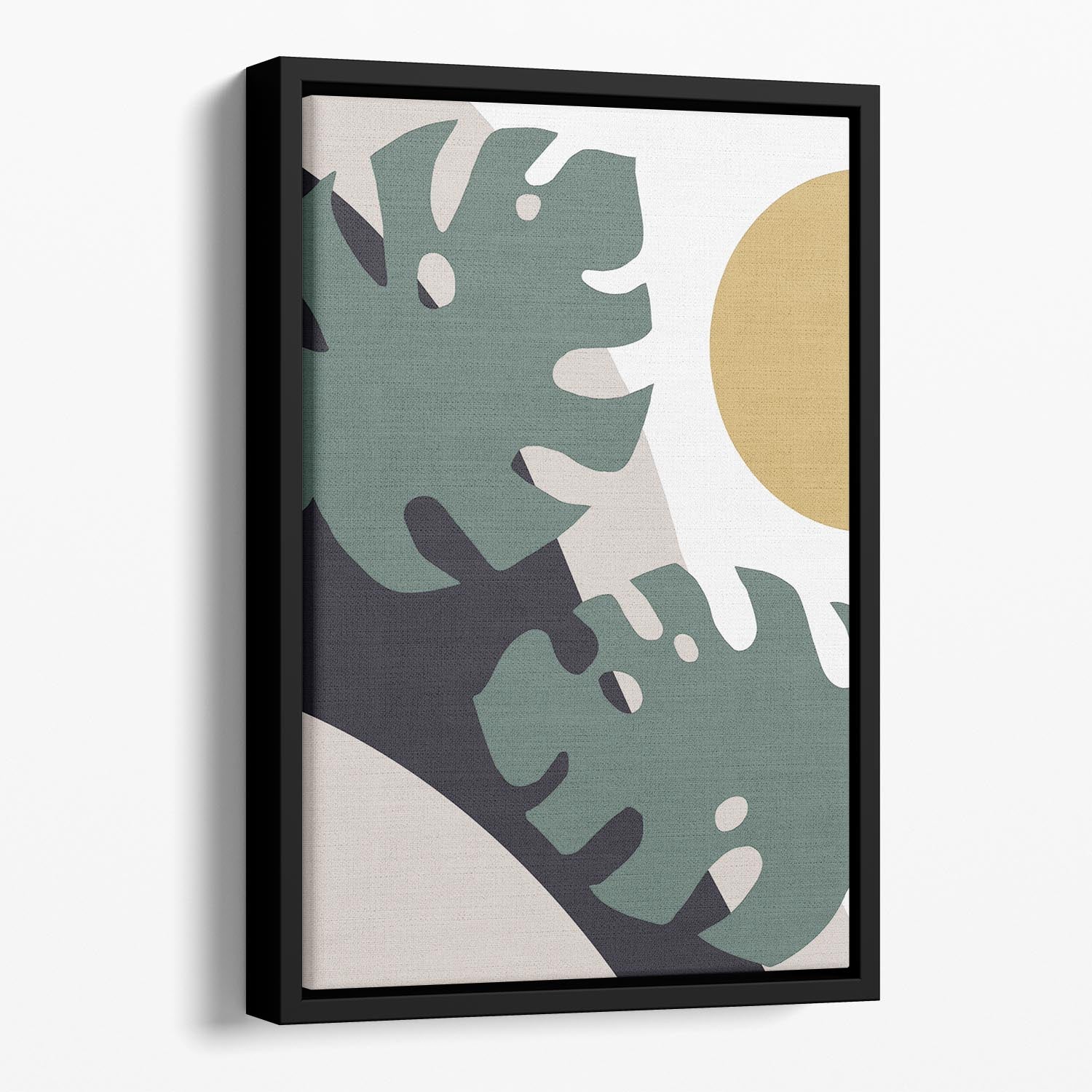 Leaf And Sun Floating Framed Canvas featuring vibrant abstract design in a stylish wooden frame, perfect for modern home decor.