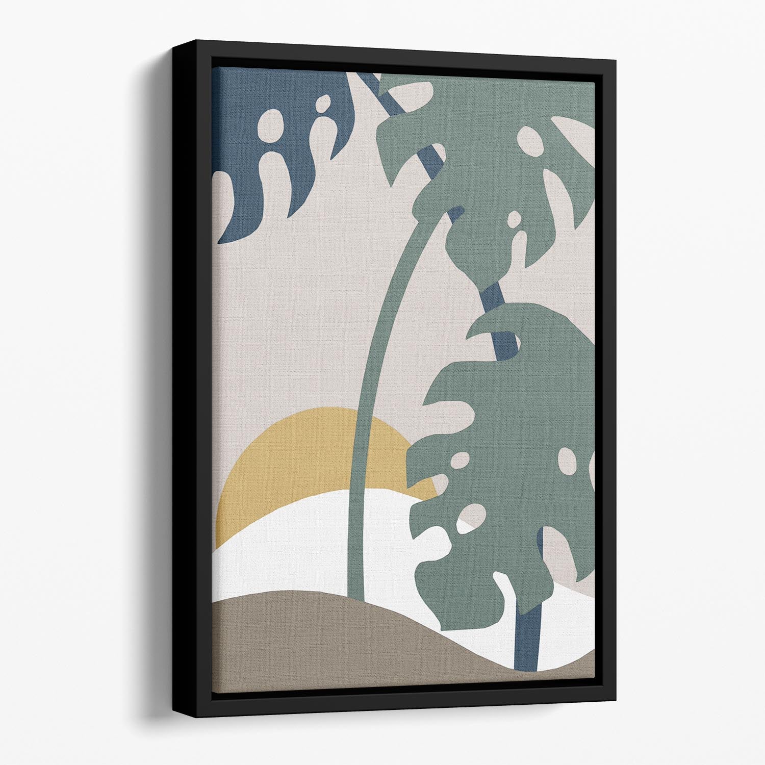 Leaves Palm Floating Framed Canvas featuring vibrant abstract design in an elegant wooden frame, perfect for contemporary home decor.