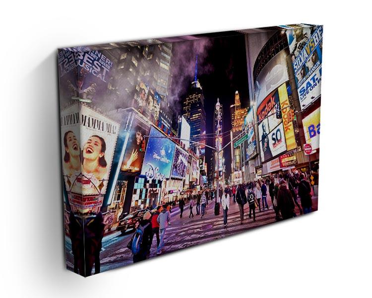 A vibrant canvas print featuring LED signs from Broadway theaters, showcasing iconic designs and colors.