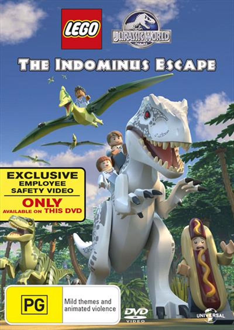LEGO Jurassic World - The Indominus Escape DVD cover featuring dinosaurs and characters from the game.