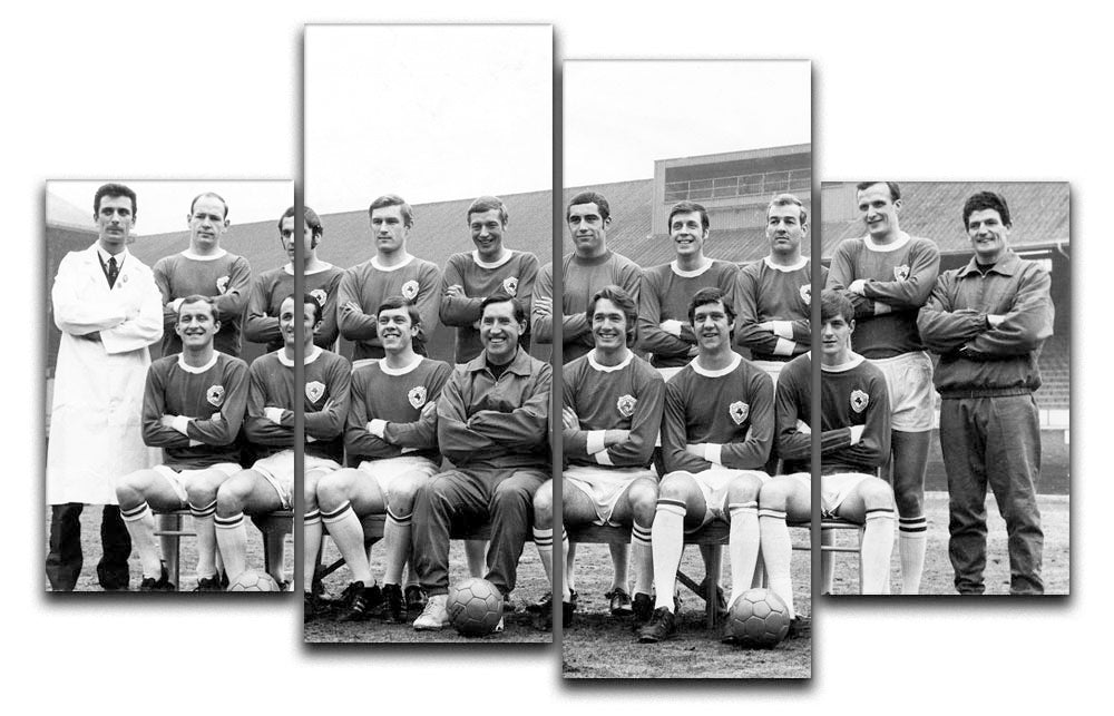 Leicester City FC 1969 team photo displayed on a 4 split panel canvas, showcasing players in a historic moment.