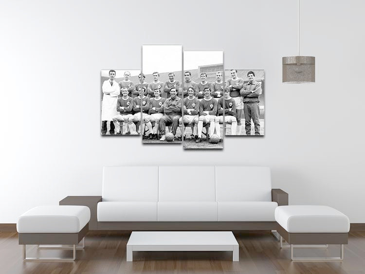 Leicester City FC 1969 team photo displayed on a 4 split panel canvas, showcasing players in a historic moment.