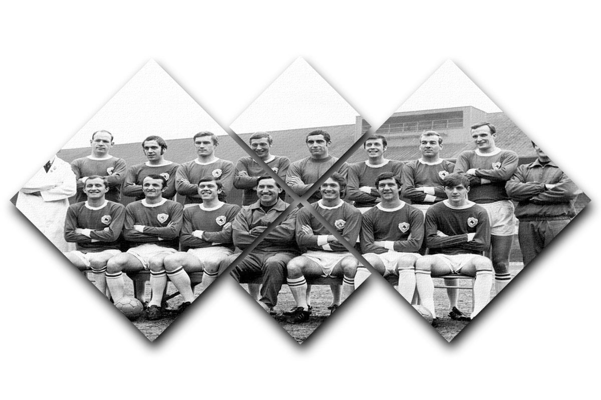 Leicester City FC 1969 team photo displayed in a 4-square multi-panel canvas arrangement, showcasing the team's legacy.
