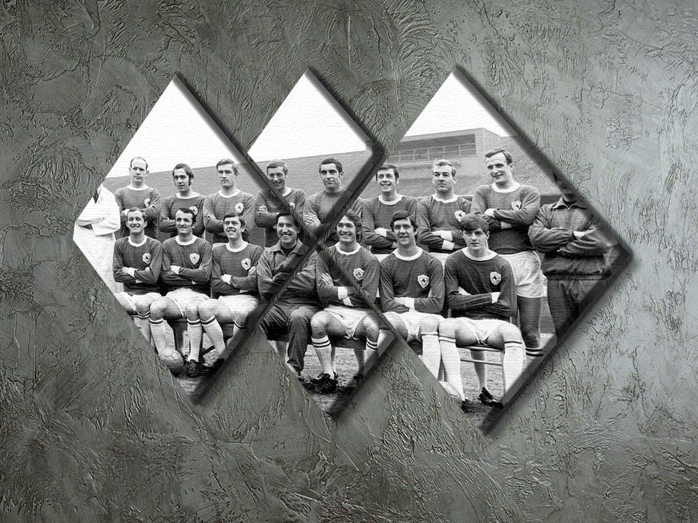 Leicester City FC 1969 team photo displayed in a 4-square multi-panel canvas arrangement, showcasing the team's legacy.