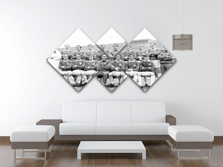 Leicester City FC 1969 team photo displayed in a 4-square multi-panel canvas arrangement, showcasing the team's legacy.
