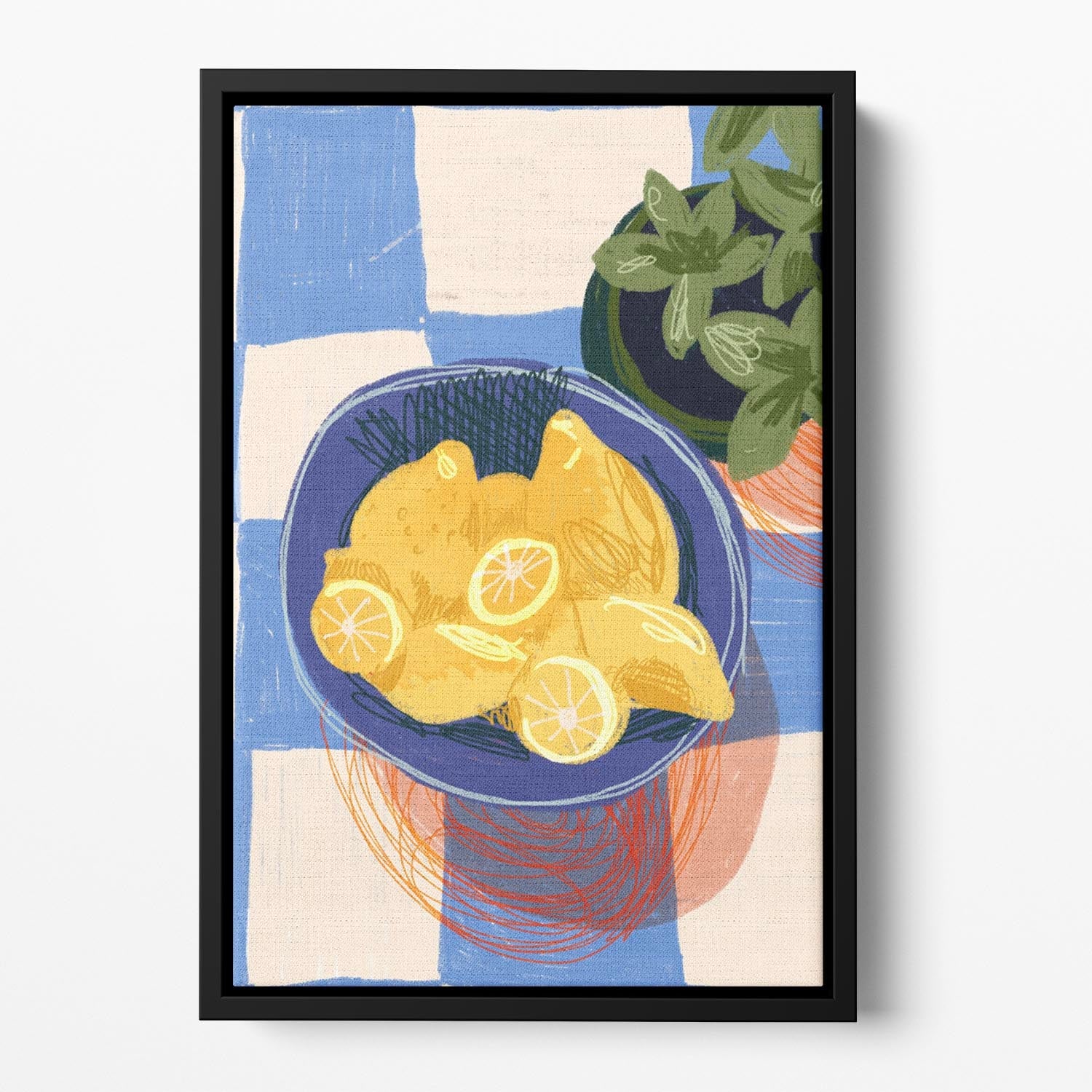 Lemonade Floating Framed Canvas featuring vibrant abstract art in a handcrafted wooden frame, adding color and elegance to home decor.