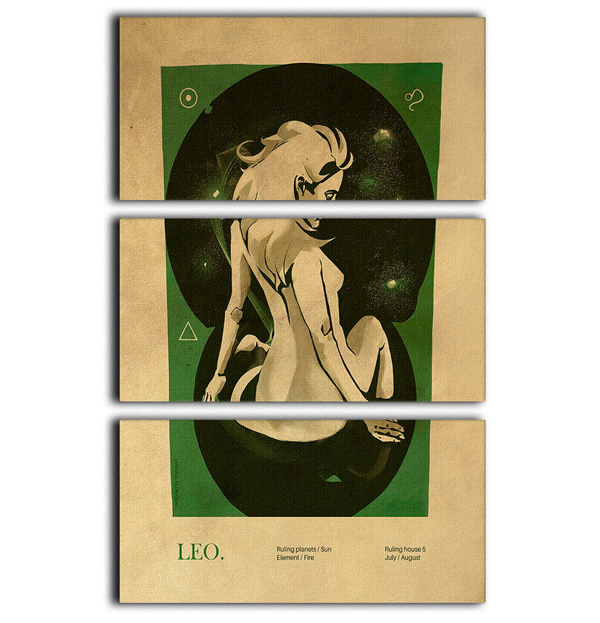 Leo Celestial Strength Poster 3 Split Panel Canvas Print showcasing celestial designs in three panels, perfect for home decor.