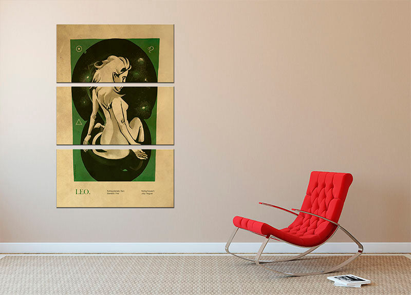 Leo Celestial Strength Poster 3 Split Panel Canvas Print showcasing celestial designs in three panels, perfect for home decor.