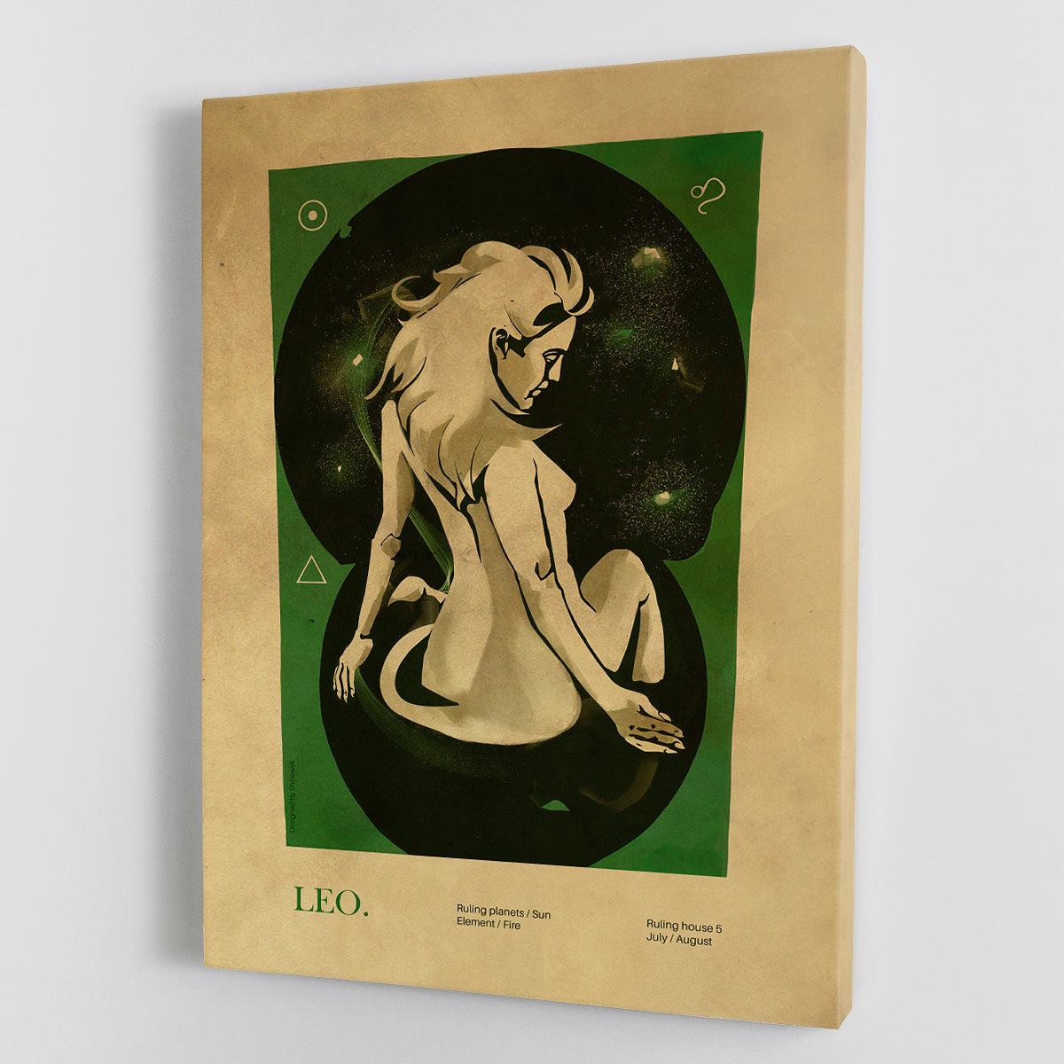 Leo Celestial Strength Poster Canvas Print featuring a celestial design with vibrant colors, perfect for home or office decor.