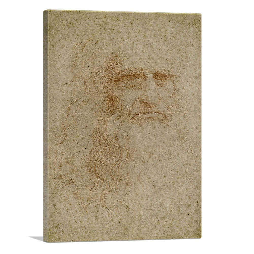 A detailed canvas print of Leonardo da Vinci's Self-Portrait from 1512, showcasing intricate brushwork and historical significance.