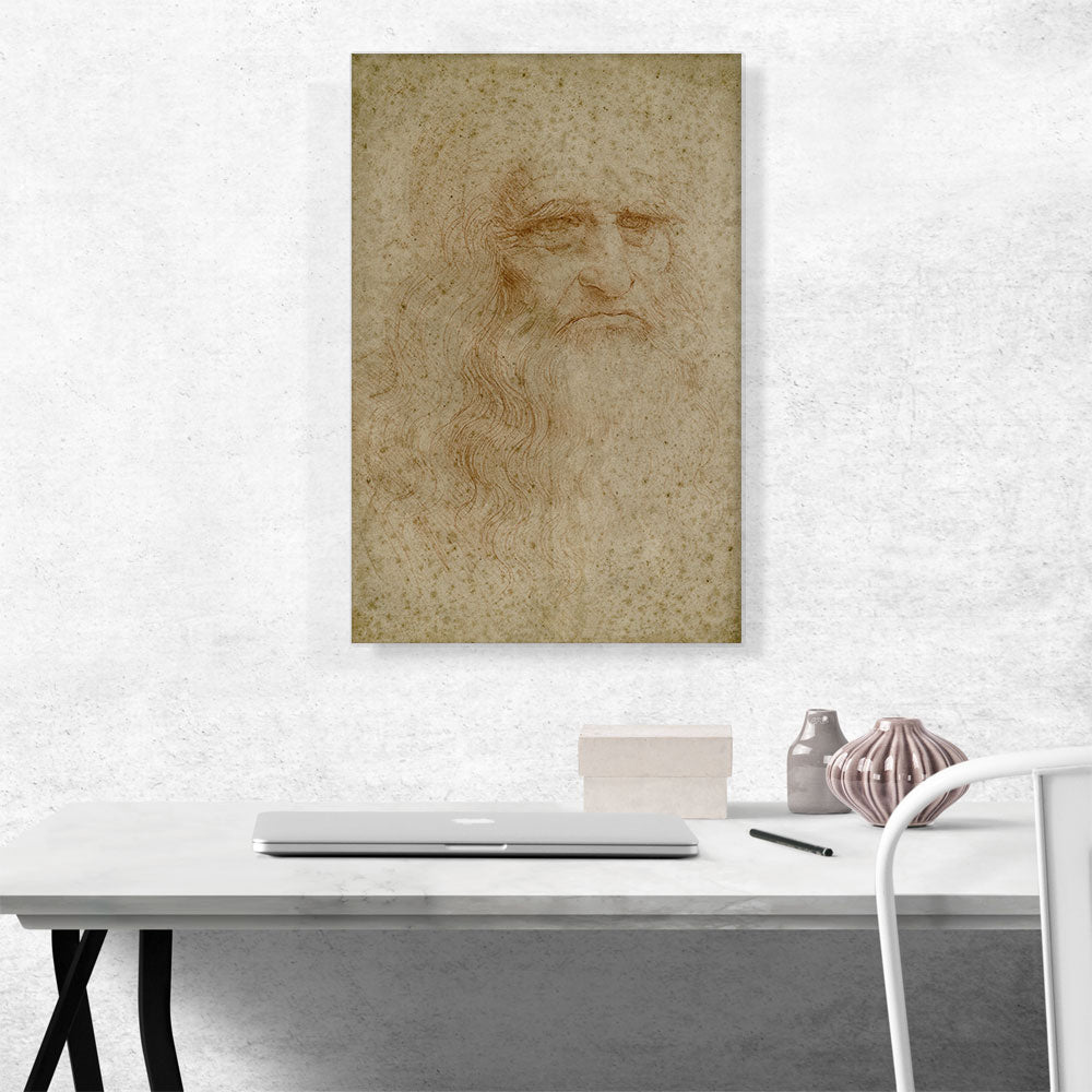 A detailed canvas print of Leonardo da Vinci's Self-Portrait from 1512, showcasing intricate brushwork and historical significance.